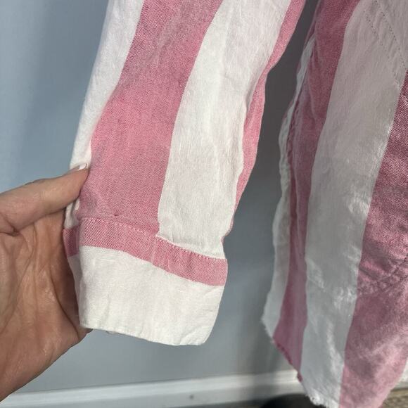 Tommy Bahama Shirt Dress sz Large Red Pink White Striped Linen Pockets Beach #S - Picture 7 of 12